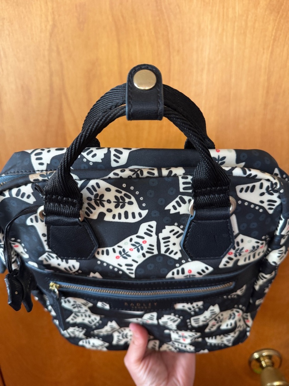 RADLEY LONDON Black Backpack with Cream Scotty Dog Print and Red Accents - Picture 6 of 16